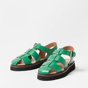 Oliver Bonas Fisherman Green Strappy Leather Sandals (UK 8 / US W10)